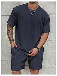 RoseSeek Men's 2 Piece Outfits Textured Drop
