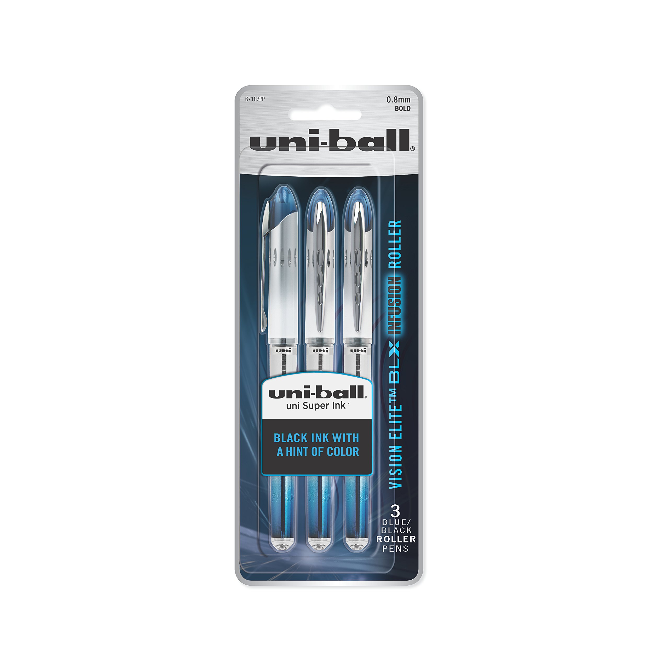 uniball Vision Elite BLX Infusion Rollerball Pens, Bold 3Count, Blue