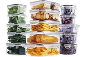 HOMBERKING 32 Pieces Food Storage Containers Set with Snap Lids (16 Lids + 16 Containers), Plastic Containers, BPA-Free Lunch Container Bento Box for Home, Black