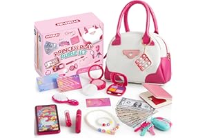 SYNCFUN Pretend Play Purse Set for Little Girls, 27PCS Princess Toy Set with Handbags, Makeup, Phone, Wallet, Jewelry, Lipsti
