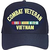Combat Veteran Vietnam with Ribbons Baseball Cap. Navy Blue. Made in USA