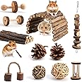 SportStorm 11 Pack Hamster Chew Toys, Natural Wooden Pet Toy Hanging Hamster Chew Toys Accessories for Rabbits Bird Rabbits H
