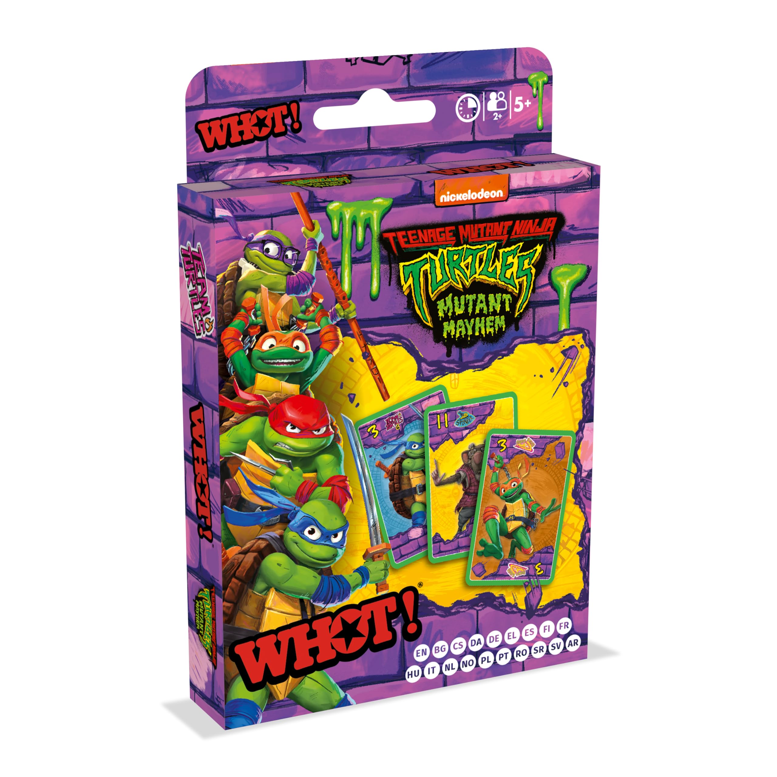 Waddingtons Number 1 Teenage Mutant Ninja Turtles WHOT! Card Game, Take turns matching shapes numbers and characters including Raph Donnie and Mikey great gift and toy for Boys and Girls Aged 5 plus