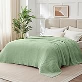 Kozyhvn 100% Cotton Muslin Blanket Queen 90" x 90", 6 Layers Breathable and Lightweight Cotton Throw Blanket for Bed, Soft Quilt Bedspread Coverlet, Gauze Blanket for Adults All Season, Sage Green