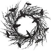 18 Inch Black Bat Wreath with Glitter Bats - Halloween Decorations