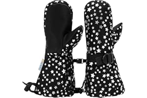 JAN & JUL Waterproof Mittens for Toddler Kids Insulated Stay-On (Black Star, S: 2-4Y)