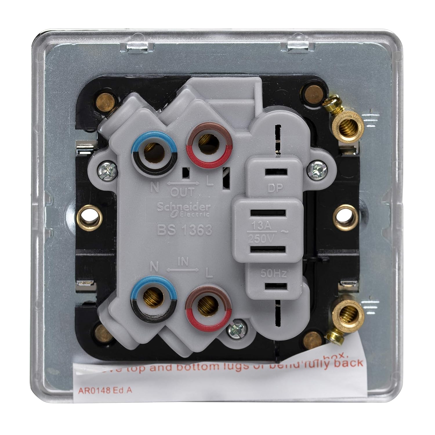 Schneider Electric Ultimate Screwless Flat Plate 13a DP Switched Connection Unit with Neon Polished Chrome Black Insert - Image 5