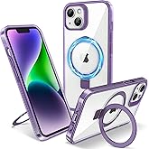 Flyzoo Magnetic Case for iPhone 14 Plus - [Built-in Invisible Stand] [Compatible with MagSafe] [Military Grade Drop Protection] Anti-Yellowing Hard Back Silicone Edge Cover, 6.7", Clear Purple