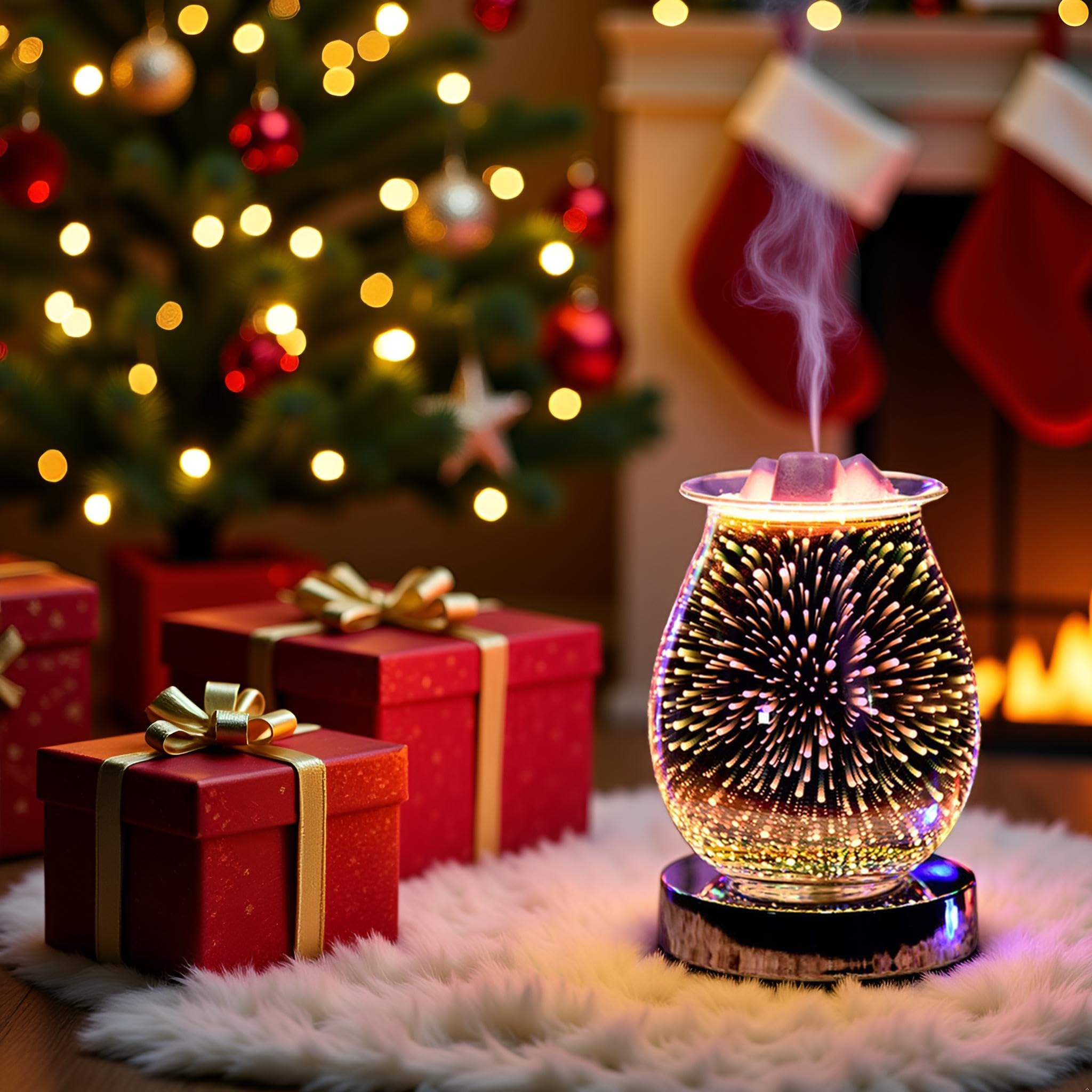 Electric Wax Melt Burner, Glass Wax Melt Warmer Oil Burners for Wax Melts with 3D Effect Colors Changing Light, 3D Aromatherapy Night Light Oil Lamp for Living Room Bedroom, Gift for Women's Day