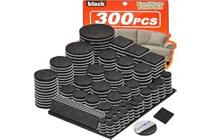 FURNIMATE Felt Furniture Pads 300 Pieces, Furniture Pads for Hardwood Floors, Floor Protectors for Furniture Legs, Felt Pads for Furniture, Floor Savers for Furniture Black