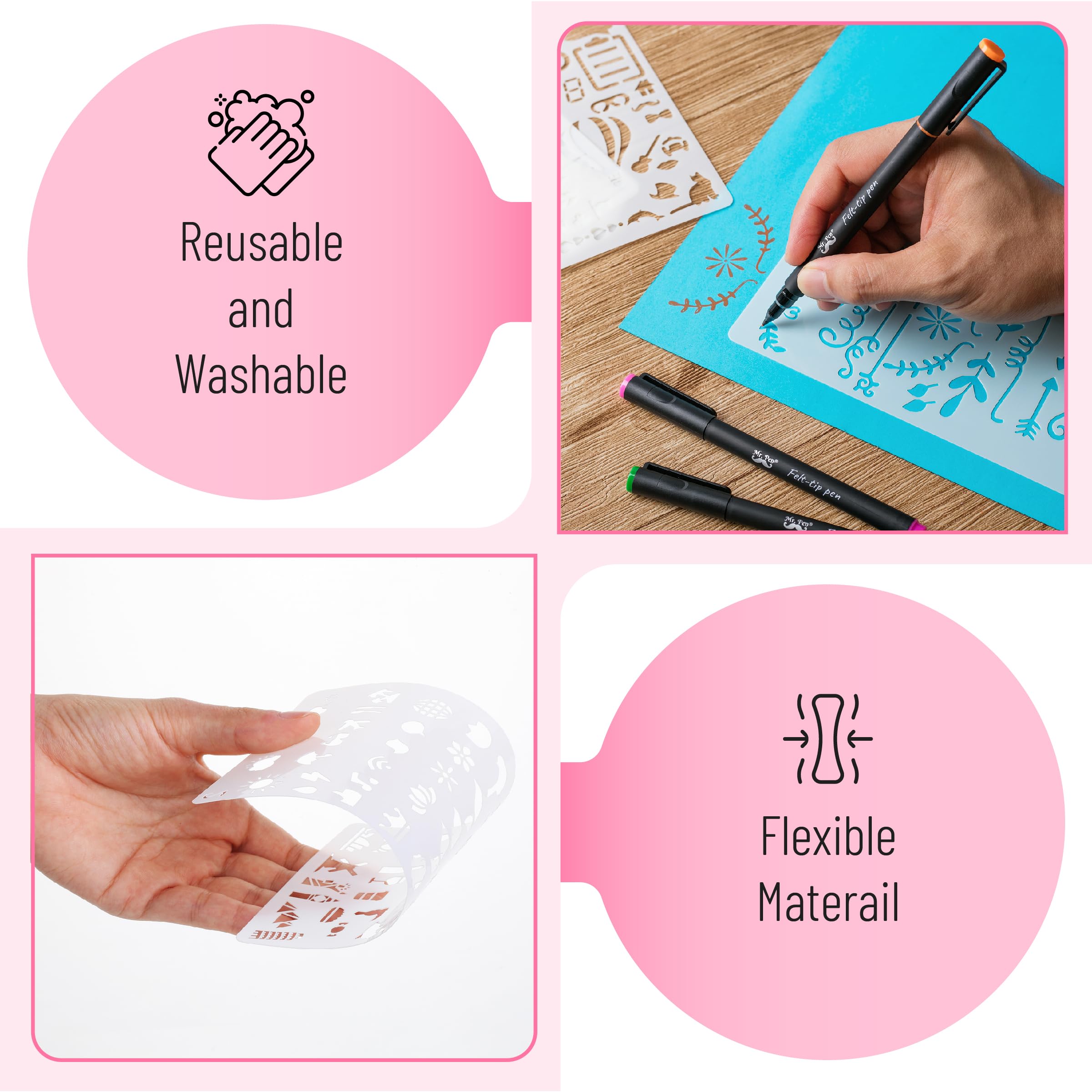 Mr. Pen- 12 Pack Journal Stencils, 4x7 Inch, Bullet Journaling Supplies, Stencil Set for Planners