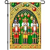 IVN Christmas Nutcracker Garden Flag 12x18 Inches Double Sided Holiday Yard Decor Gold Arch Ornaments Outdoor Garden Porch Lawn Patio