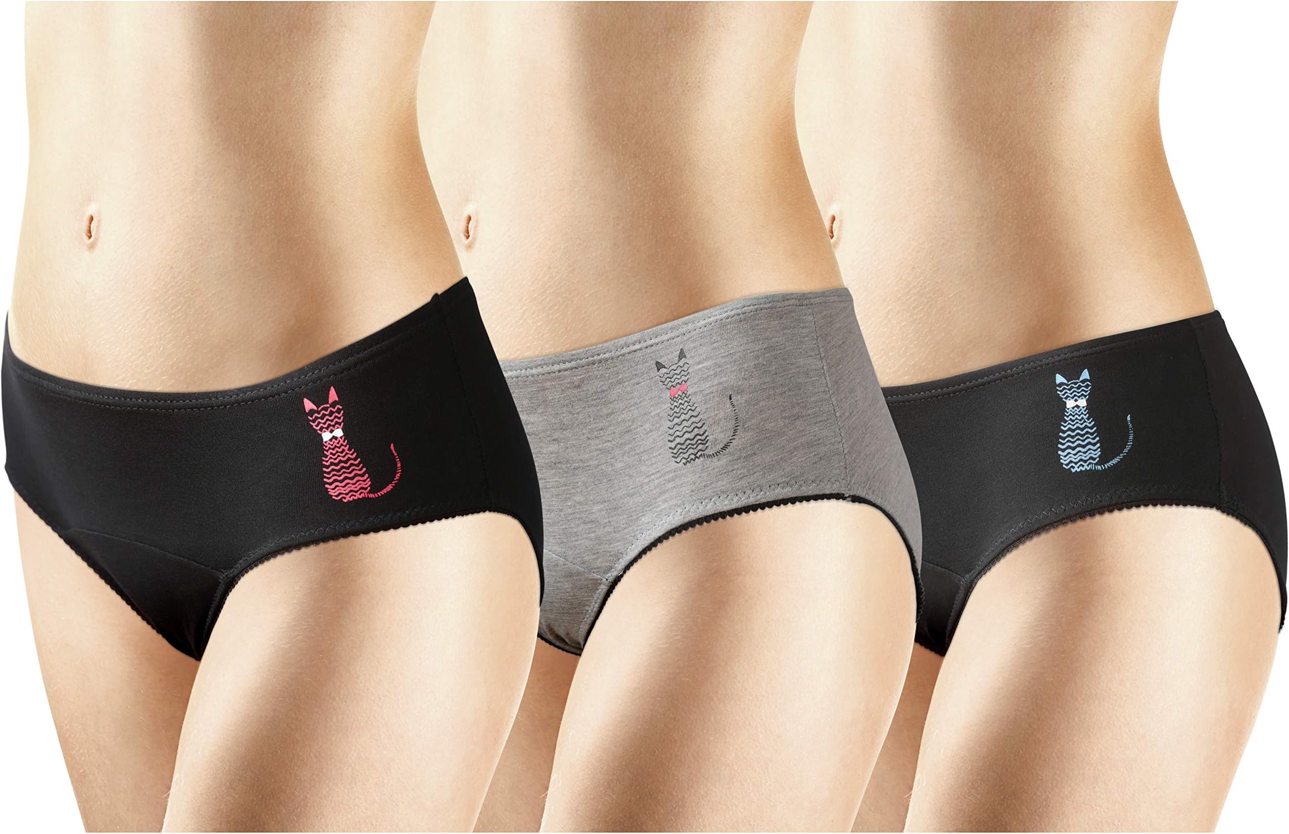 3 Pack Viscose made from Bamboo Skin-Friendly Absorbent Menstrual Period Panty Incontinence - Cat Large