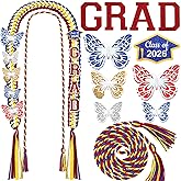 Suncalla Graduation Leis Class of 2026 with Honor Cord Grad Ribbon Braided Leis with Butterfly Pin Necklace for Congrats Graduates College Senior Gifts for Graduation Party Supplies