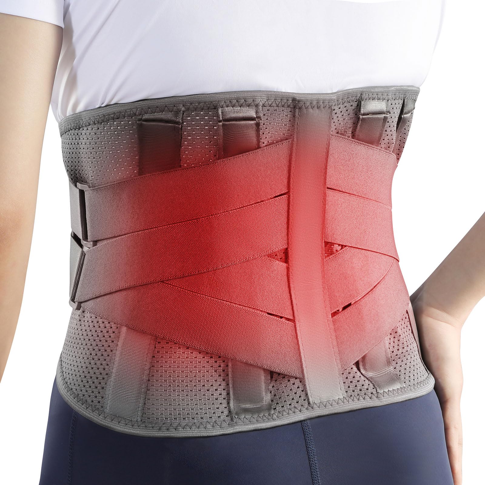 HONGJING Heated Back Brace for Lower Back Pain Relief from Herniated Disc, Scoliosis, Back Discomfort, Rechargeable Heating Lumbar Support Belt for Men Women Lifting At Home & Work(L)