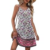 Zeagoo Womens Summer Dress 2025 Loose Sleeveless Tshirt Dress V Neck Mini Dress Beach Sundress with Pockets