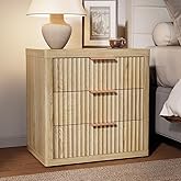 LOOMORA Night Stand with 3 Drawers, 23" Wide Modern Nightstand with Large Storage, Fluted Bed Side Table with Metal Handle, End Table Tall Nightstand for Bedroom, Living Room, Office, Nature