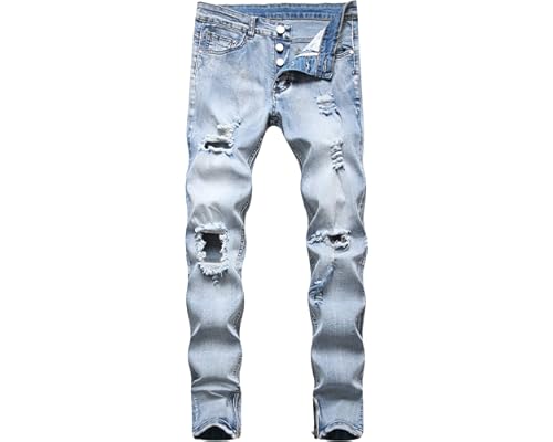 Longbida Men S Ripped Straight Stretchy Destroyed Slim Fit Jeans Denim Pants With Holes At Amazon Men S Clothing Store