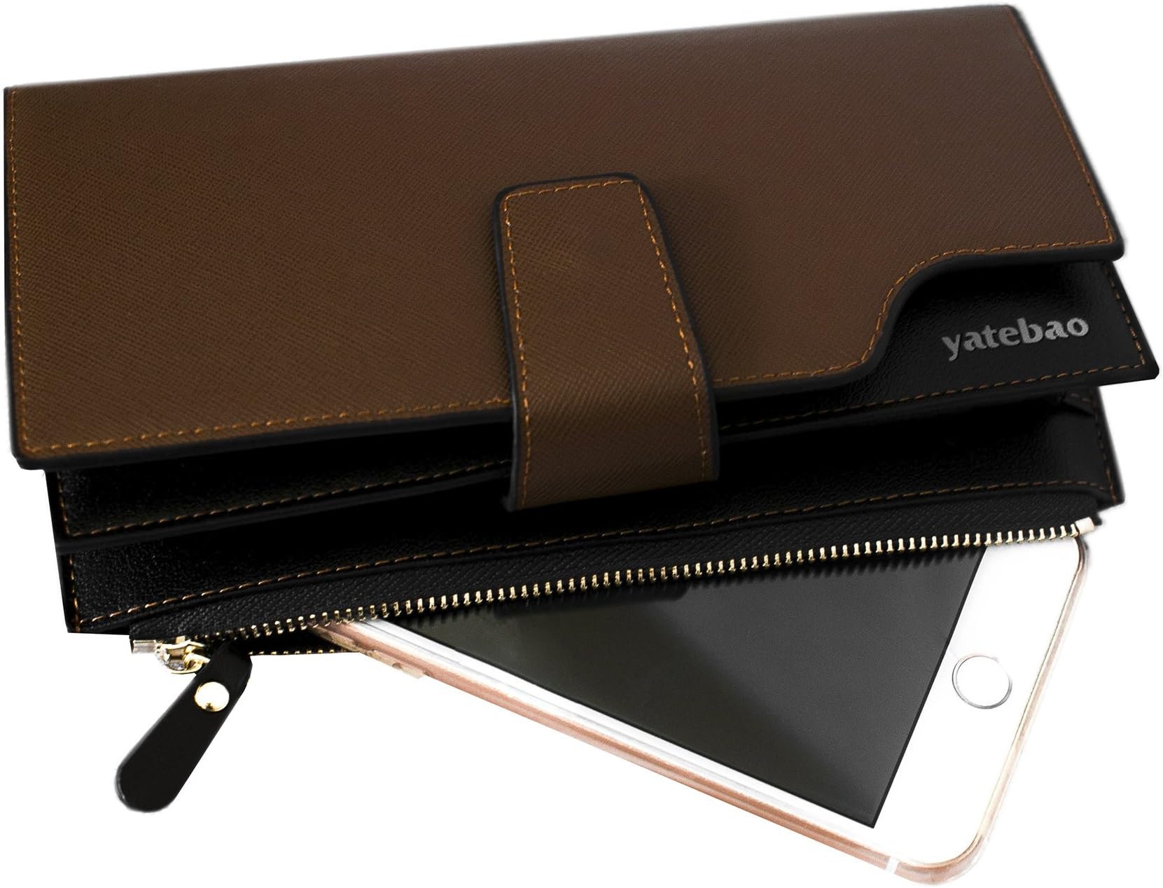 Long Men Wallet With Zipper RFID Blocking Clutch Zipper Long Credit Card Holder Large Travel Purse Pocket PhoneWallet Organizer with Zipper Pocket and Wrist Band
