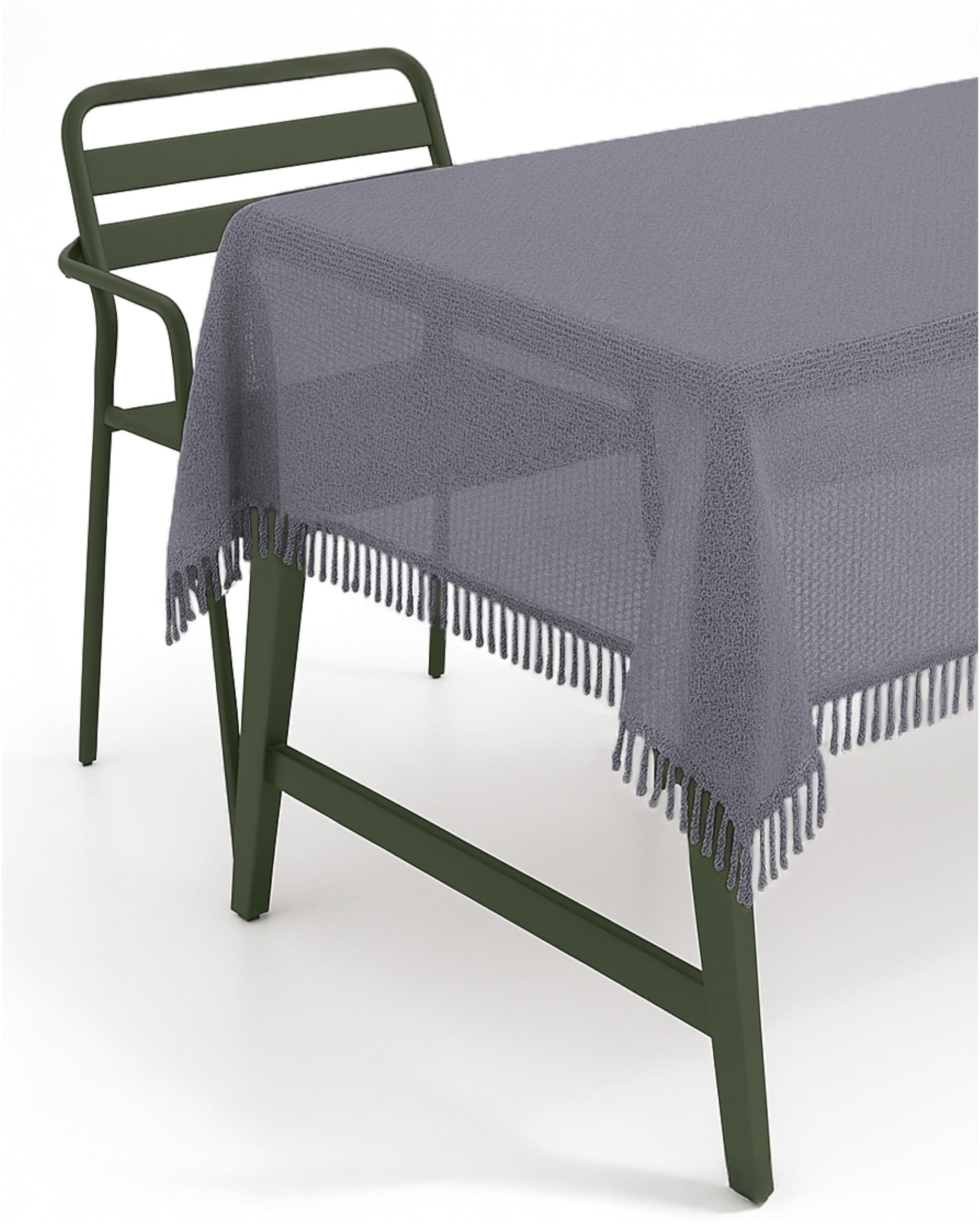 texpot Garden Tablecloth 160 x 220 cm Oval Dark Grey with Fringes Weatherproof Foamed Non-Slip