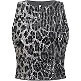 Floerns Women's Y2k Cheetah Tank Tops Sleeveless Shiny Sequin Date Night Party Camisole