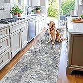 3x20 ft Extra Long Hallway Runner Rug - Non-Slip Washable Floor Runner with Rubber Backing, Modern Low Pile Thin Wide Carpet for Entryway, Kitchen, Living Room(Blue Grey, 3x20)