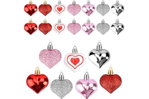 AKEROCK Heart Ornaments for Valentines Day Decorations, Valentines Day Decor for Tree, 30 Pcs Heart Shaped Ornaments for Valentine's Day Decorations for Home, 7 Styles