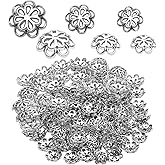 Aylifu Bead Caps, 120pcs Hollow Double Flower Bead Caps Alloy Loose Bead Spacer Bead End Caps Jewelry Accessories for DIY Crafts Bracelet Necklace, Antique Silver, 10mm, 12mm, 15mm