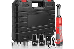 GYZJ 18V Extended Cordless Ratchet Wrench 3/8 Electric Wrenches Set 45 ft-lbs (60 N.m) 400RPM Power, 2 Battery 2.0Ah Lithium-Ion, 7 Sockets (10/11/12/13/14/15/17mm) And Charger, Variable Speed Trigger