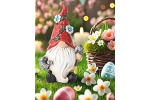 GoGnome Hand-Painted Resin Garden Gnome with Watering can and Shovel Figurine - 9.1" Summer and Spring Decorations for Home and Yard - Ideal Gnome Gifts for Women (Red)