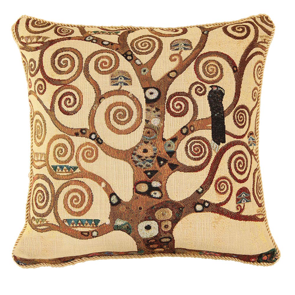 Signare Tapestry Art Cushion Cover Inspired by Gustav Klimt Tree of Life and Kiss (Klimt - Tree of Life, CCOV-ART-KLIMT-2) — image 1