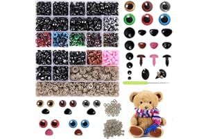 DEMOCRATIDO 915PCS Plastic Safety Eyes and Noses for Amigurumi,Colorful Craft Doll Eyes and Noses with Size Chart,Crochet Animals, Puppet, Stuffed Animal and Teddy Bear (915)