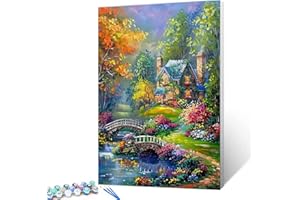 TUCOCOO Fantasy Garden Flower Paint by Number Kits 16x20 inch Canvas Forest Jungle DIY Oil Painting for Adults Beginner,16''x20' inch Wooden House Paintwork with Brushes Room Decor Landscape Gift(DIY Frame)