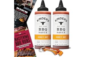 Kinder's Honey Hot BBQ Sauce - Great for Barbecue Dipping Glaze & More - 2 PK Choice Bundle (31 oz) + BBQ Guide & Keychain Bottle Opener (4 Items)!