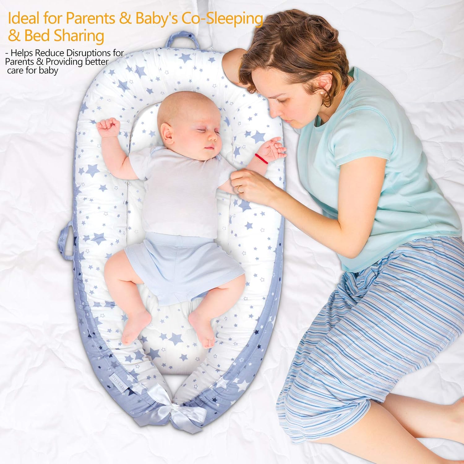 Mamibaby Baby Lounger Baby Nest Sleeper, Stars Breathable 100% Cotton & Soft, Portable Adjustable for Crib Bassinet Mattress - Perfect for Newborn Essential Shower Gift, Co-Sleeping&Travelling: Baby