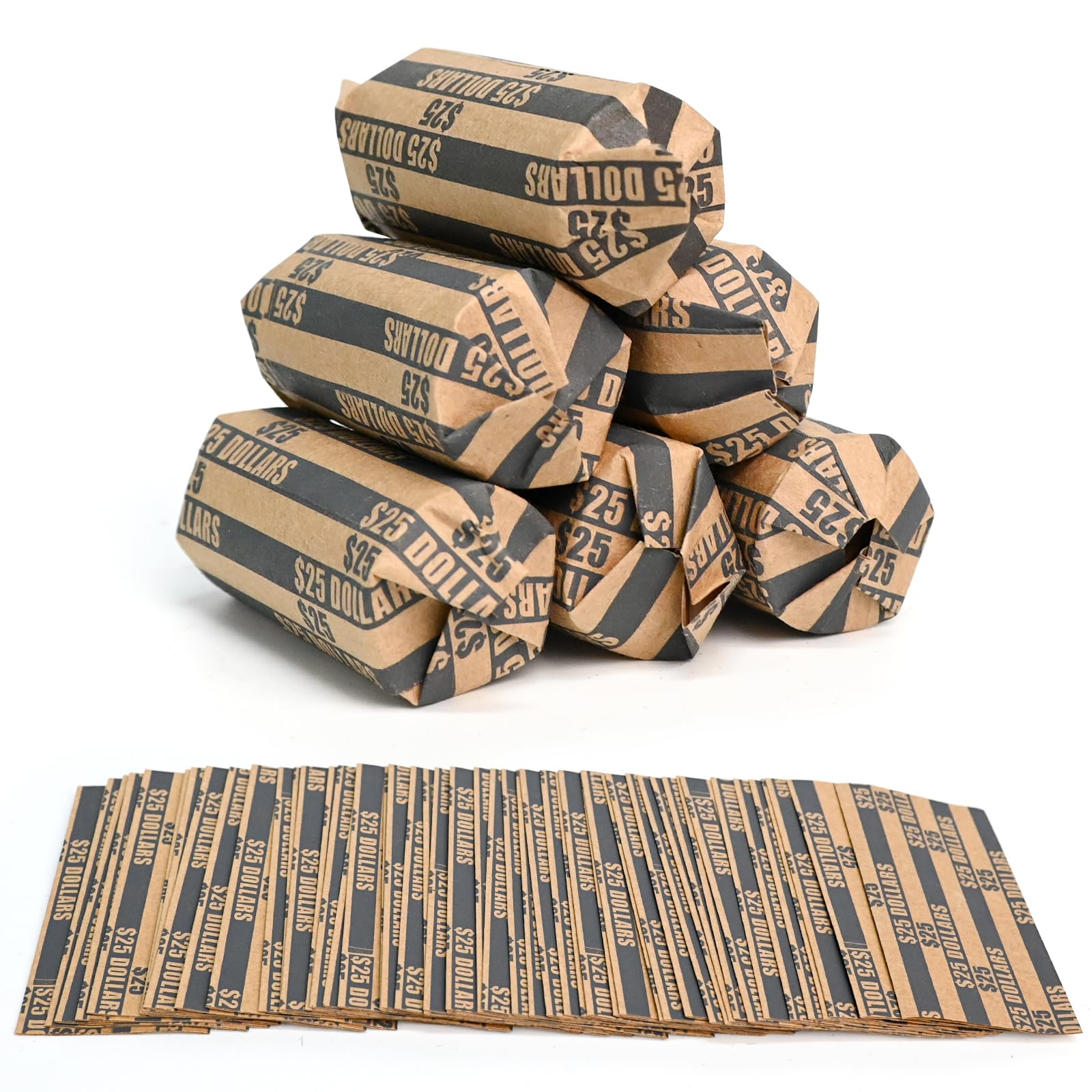 Photo 1 of L LIKED 105 Pcs Striped Flat Coin Wrappers Dollars Rolls Only, Black (105 Pcs - Dollars)