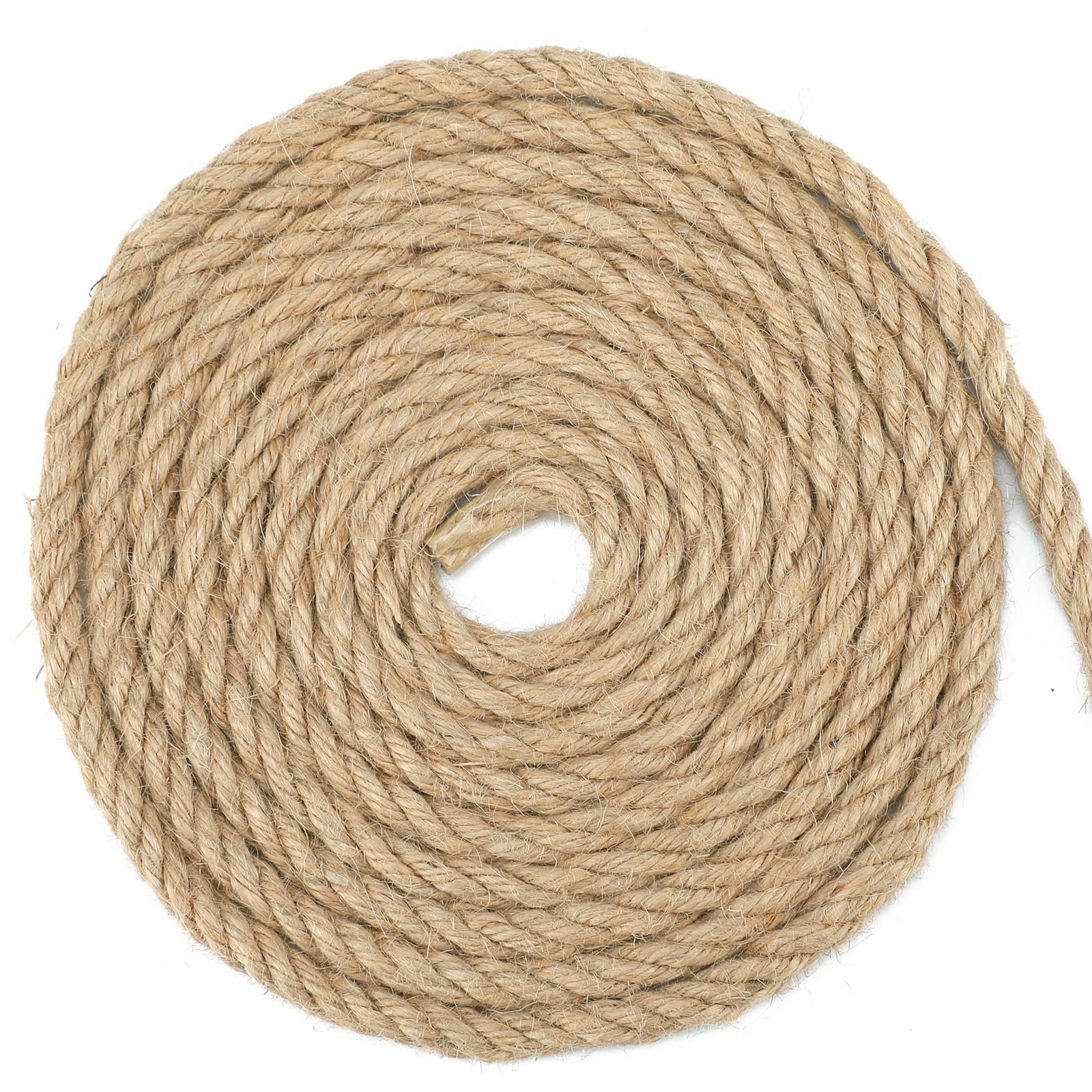 G2PLUS 8mm Jute Hemp Rope, 4-Ply Natural Thick Rope, 10M Strong Craft Twine for Gardening Bundling Camping Decorating