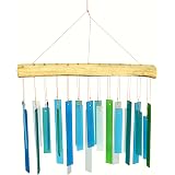 Blue Handworks Carillon A Vento Artigianale Caraibbean - Vetro Sabbia E Legno Di Recupero, Suono Delicato Per Giardino E Interni