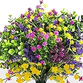 24 Bundles Artificial Fake Flowers Outdoor, UV Resistant No Fade Boxwood Faux Plastic Shrubs Greenery Plants for Garden Patio Porch Window Box Home Indoor Wedding Farmhouse Hanging Planter Décor