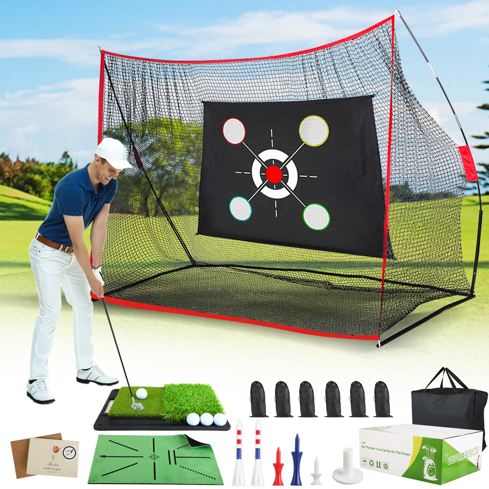 Photo 1 of 10x7 FT Golf Net with 2-in-1 Replaceable Non-Slip Golf Hitting Mat, Pro-Grade Chipping Golf Practice Net Kit, Net for Golf Driving Nets for Backyard, Indoor & Outdoor Use