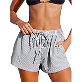 CUPSHE Women's Casual Shorts Striped High Waisted Summer Beach Cover Up Shorts with Pockets
