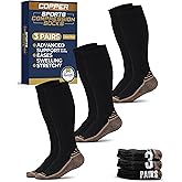 Pembrook 3 Pairs Copper Mens Compression Socks 20-30 mmHg, Running, Hiking, Athletic Cycling, Travel | Circulation Support