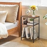YMYNY 3 Tier End Table Record Player Stand Rustic Brown HST009H 40x29x62.5CM view 2