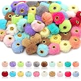 Pom Poms for Crafts, Tumwisk 100PCS Fuzzy Fluffy Fur Spacer Beads, Focal Beads Bulk for DIY Pens Bracelet Pendant Phone Strap Keychain Making Handicrafts Accessories Supplies