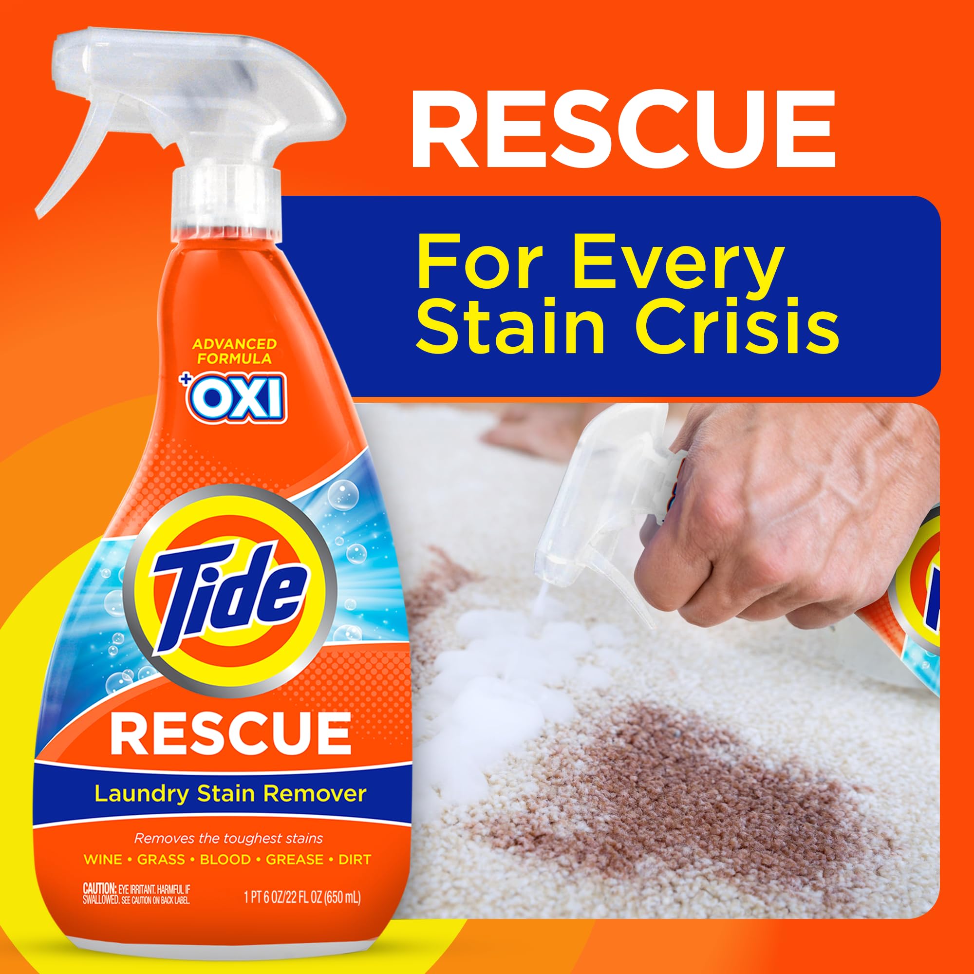 Tide Laundry Stain Remover Spray with Oxi | Stain Remover for Clothes, Carpet, Upholstery, Pet Bedding | Stain Treater Spray for Tough Stains from Wine, Coffee, Grease | 22 Fl Oz (Pack of 2) & 3 Fl Oz