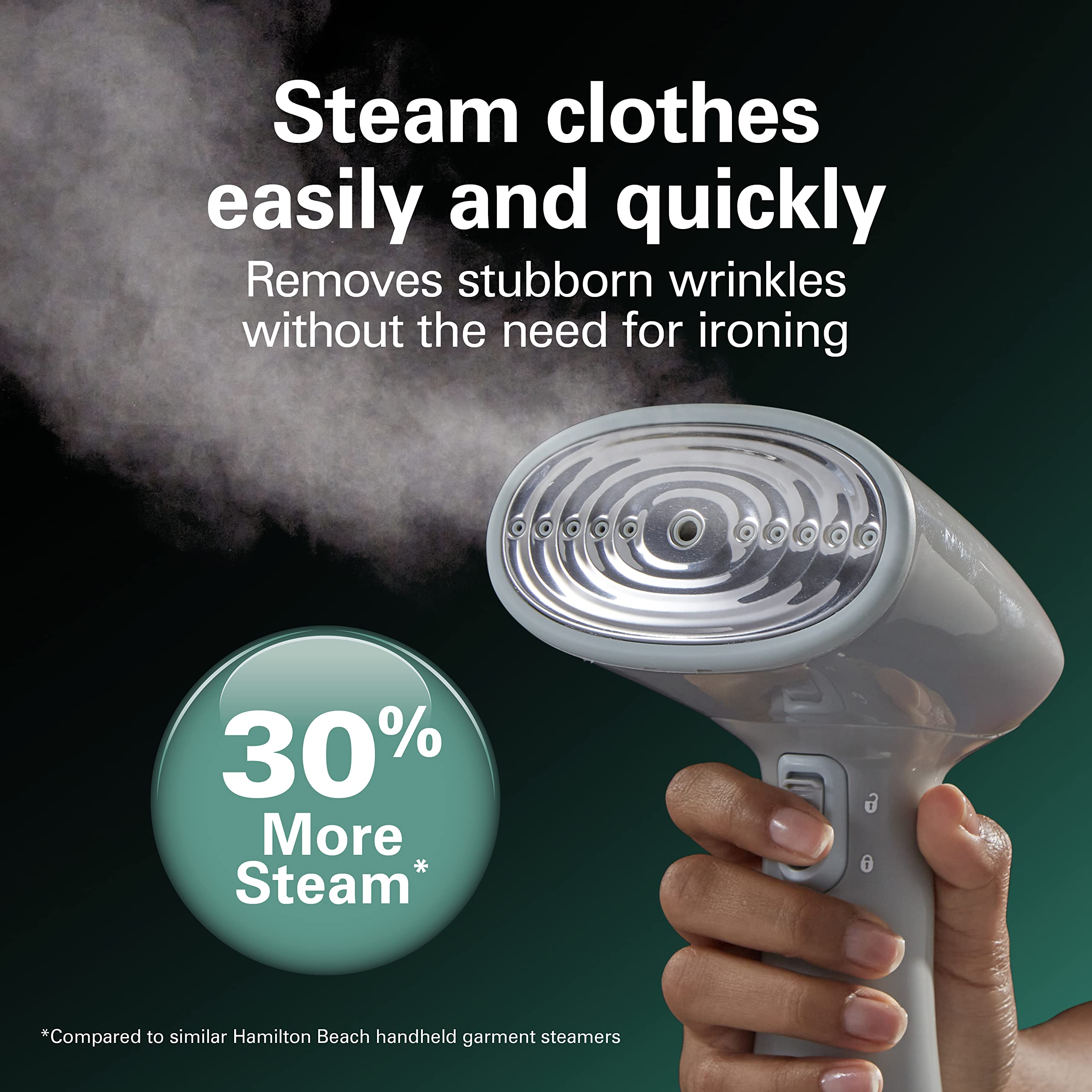 Hamilton Beach Handheld Garment Steamer for Clothes, Fabric and Drapes,1200 Watts, 400ml Water Tank, 20 Minutes of Continuous Steam, Vacation Essentials, Gray & Blue (11557)
