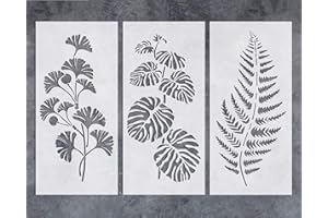 G GSS DESIGNS GSS Designs Wall Art Green Leaf Painting Wall Stencil (3 Pack) - Plants Stencils for Painting on Wall Canvas Furniture Floor Fabric(8x17Inch) - Reusable Stencils Template for Artwork Painting (SL-080)