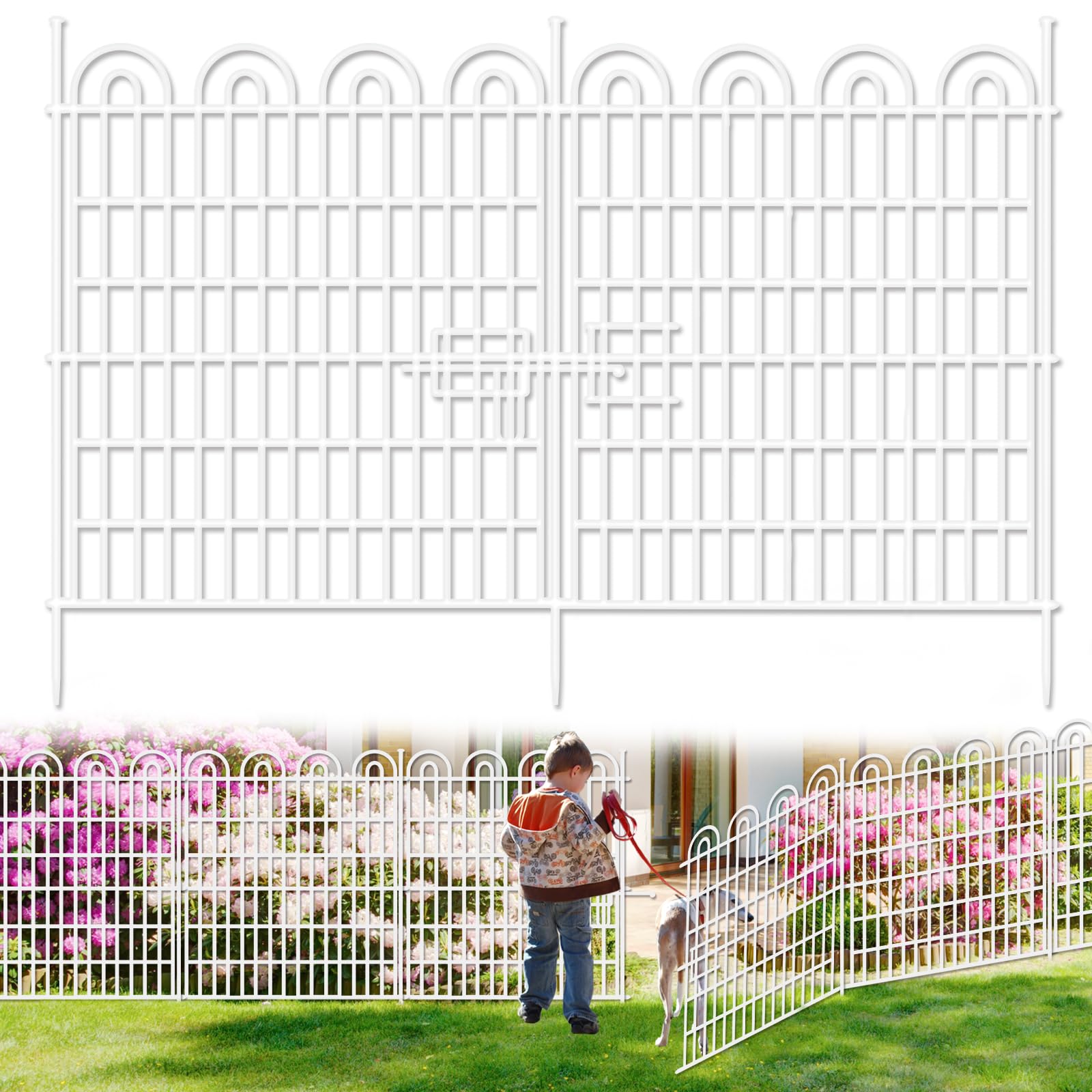 Photo 1 of 15 Panels Tall Garden Animal Barrier Fence with Gate, 33 in(H) X 36.8 ft(L) No Dig Decorative Garden Fence Outdoor for Yard, Heavy Duty Rustproof Metal Edging Border for Dog, Rabbits, White