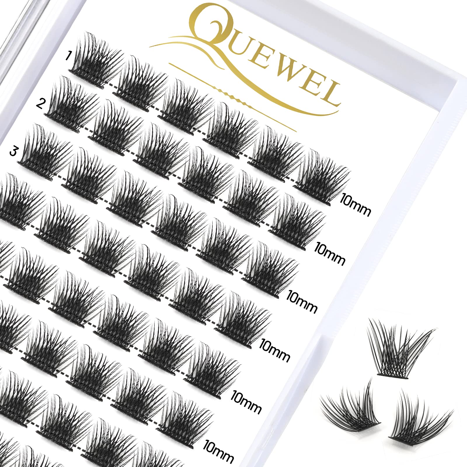 QUEWEL Individual Eyelashes 72 Pcs DIY Cluster Lashes C Curl 10mm Mega Matte Eyelash Individual Volume False Lashes Soft & Light For Home Use(Flufy-C-10mm) — image 1