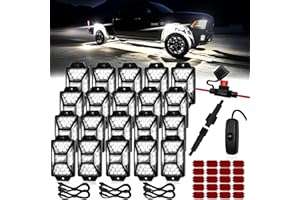 AUTO BUERO 20 Pods Pure White LED Rock Lights Kit with Switch Wiring Harness,6500K 540 LEDs Bright Rock Lights for Trucks,Waterproof Underglow Light for Car Jeep Off Road ATV UTV SUV
